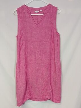 EUC Sigrid Olsen Bright Pink 100% Linen Sleeveless Dress Women's Sz Med Summer
